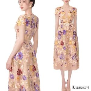 MODÉLIVRÉE 3D Elegant Floral Midi Dress SIZE:M